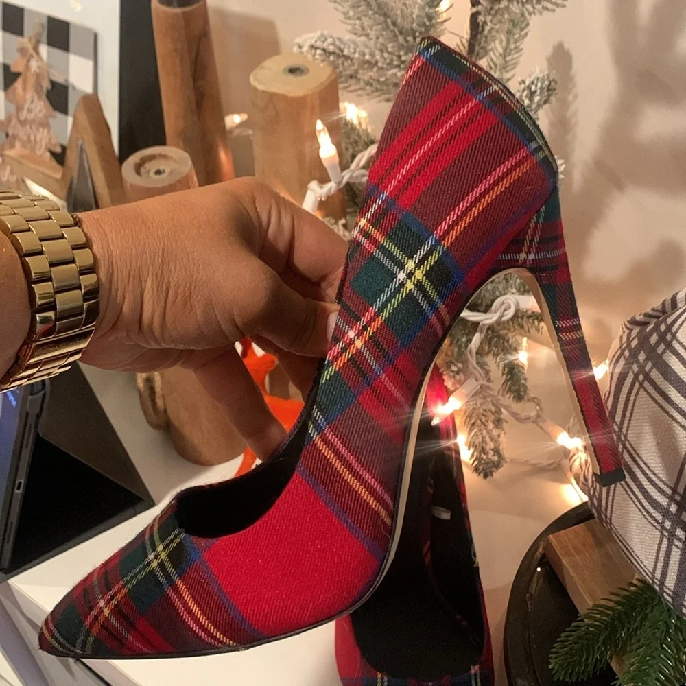 Gianni bini Red checkered shoes size 10 - Picture 2 of 6